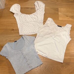 Brandy Melville White and Blue Crop Tops Trio